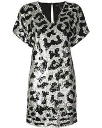 Aidan Mattox Leopard Sequin V-neck Short-sleeve Mini Dress - Black