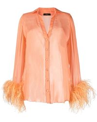 Oséree - Plumage Feather-trim Silk Shirt - Lyst