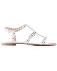 Aquazzura - Crystal Flat Sandals - Lyst