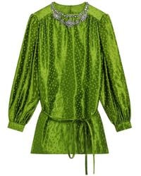 Valentino Garavani - Embroidered Silk-Linen Plus De Pois Jacquard Dress - Lyst