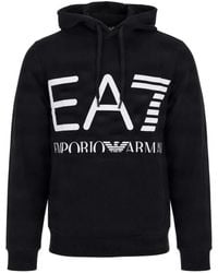EA7 - Logo-Print Cotton Hoodie - Lyst