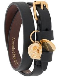 Alexander McQueen Double Wrap Skull Bracelet - Zwart