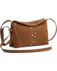 Bimba Y Lola - Small Tobacco Suede Studded Flap Crossbody Bag - Lyst