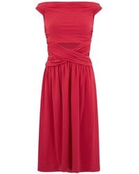 Alberta Ferretti - Pleated Crossover-Waist Midi Dress - Lyst