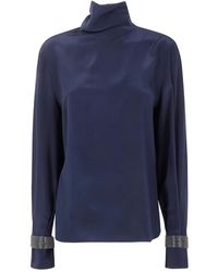 Brunello Cucinelli - Verzierte Bluse mit Stehkragen - Lyst