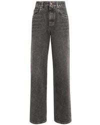 Brunello Cucinelli - Authentic Denim Contemporary Loose Trousers With Monili - Lyst