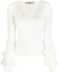Twin Set - Tulle-inserts Ribbed-knit Top - Lyst