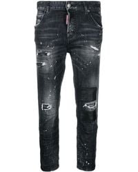 DSquared² - Paint-splatter Ripped-detail Cropped Jeans - Lyst