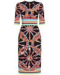Dolce & Gabbana - Carretto-Print Charmeuse Dress - Lyst