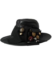 Dolce & Gabbana - Button-Embellished Leather Hat - Lyst
