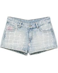 BLUE SKY INN - Crocodile-Effect Denim Shorts - Lyst