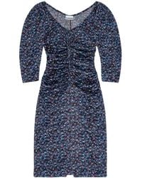 Ganni - Gathered Satin Midi Dress - Lyst