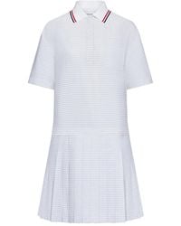 Thom Browne - Hairline 4-Bar Pleated Polo Mini Dress - Lyst