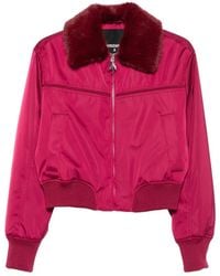 Patrizia Pepe - Faux-Fur Collar Satin Bomber Jacket - Lyst