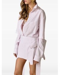 Pink - Striped Cut-Out Midi Dress - Lyst