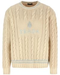 Prada - Cable-Knit Logo-Embroidered Sweater - Lyst