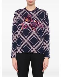 KENZO - Check-Pattern Floral-Embroidered Sweater - Lyst