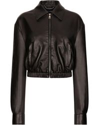 Dolce & Gabbana - Veste en cuir à logo appliqué - Lyst