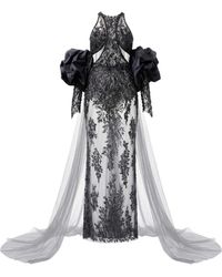 Gatti Nolli by Marwan - Bead-Embellished Ruffled-Sleeve Gown - Lyst