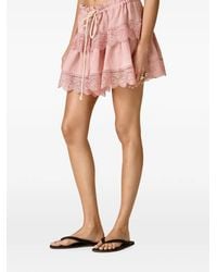 Pink - Lace-Trim Ruffled Mini Skirt - Lyst