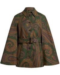 Etro - Cotton Gabardine Trench Coat-Style Cape With Paisley Motif - Lyst