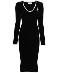 Elisabetta Franchi - Geripptes Midikleid Mit Intarsienmuster - Lyst