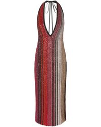 Missoni - Striped Partialized Midi Dress With Sequins And V-Neck - Lyst