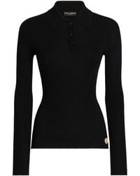 Dolce & Gabbana - Ribbed Long-Sleeve Polo Top - Lyst