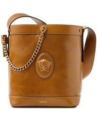 Versace - Pivot Small Leather Bucket Bag - Lyst