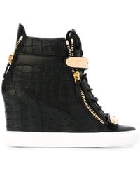 Giuseppe Zanotti - Crocodile Effect Hi-top Leather Wedge Sneakers - Lyst