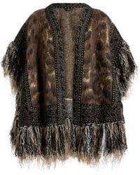 Etro - Mohair-Blend Jacquard Cape With Fringing And Leopard-Motif - Lyst