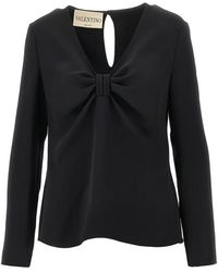 Valentino Garavani - Bow-Detail Long-Sleeve Blouse - Lyst