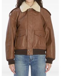 Saint Laurent - Lederjacke Mit Shearling-Besatz - Lyst