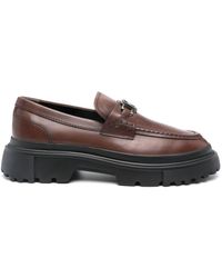 Hogan - H619 Logo-plaque Leather Loafers - Lyst