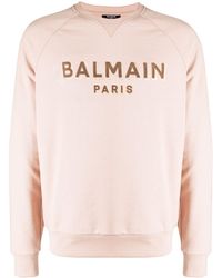 Balmain - Flocked-logo Cotton Sweatshirt - Lyst