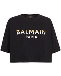 Balmain - Cropped-T-Shirt mit Logo-Print - Lyst