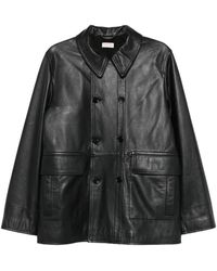 Fursac - Double-Breasted Leather Shirt Jacket - Lyst