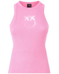 Pinko - Ribbed Top With Sheer Love Birds Logo - Lyst