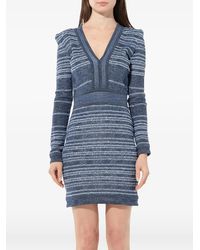 Balmain - Vestido Corto A Rayas Con Cuello En V - Lyst