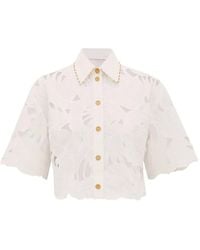 Zimmermann - Mahon Embroidered Cropped Shirt - Lyst