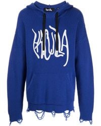 Haculla - Logo-Print Distressed Knitted Hoodie - Lyst