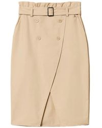 Twinset - Jupe Mi-Longue En Popeline À Taille Ceinturée - Lyst
