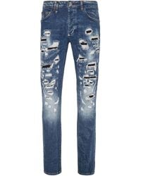 Philipp Plein - Distressed-effect Mid-rise Slim-cut Jeans - Lyst