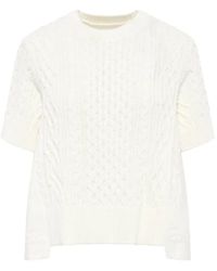 Sacai - Cable-Knit Panelled Short-Sleeve Sweater - Lyst