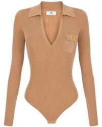 Elisabetta Franchi - Knit Bodysuit With Openwork Embroideries - Lyst