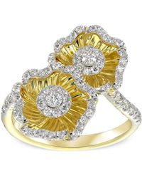 Marchesa - 18kt Yellow Gold Halo Flower Diamond Ring - Lyst
