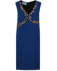 Prada - Robe Ornée De Cristaux À Col V - Lyst