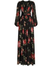 Dolce & Gabbana - Rose Bouquet-Print Long Chiffon Dress - Lyst