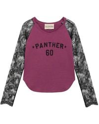 Valentino Garavani - Lace-Sleeve Logo-Print T-Shirt - Lyst