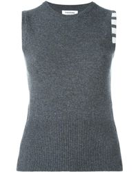 Thom Browne - Sleeveless Crewneck Shell Top With 4-bar Stripe In Dark Grey Cashmere - Lyst